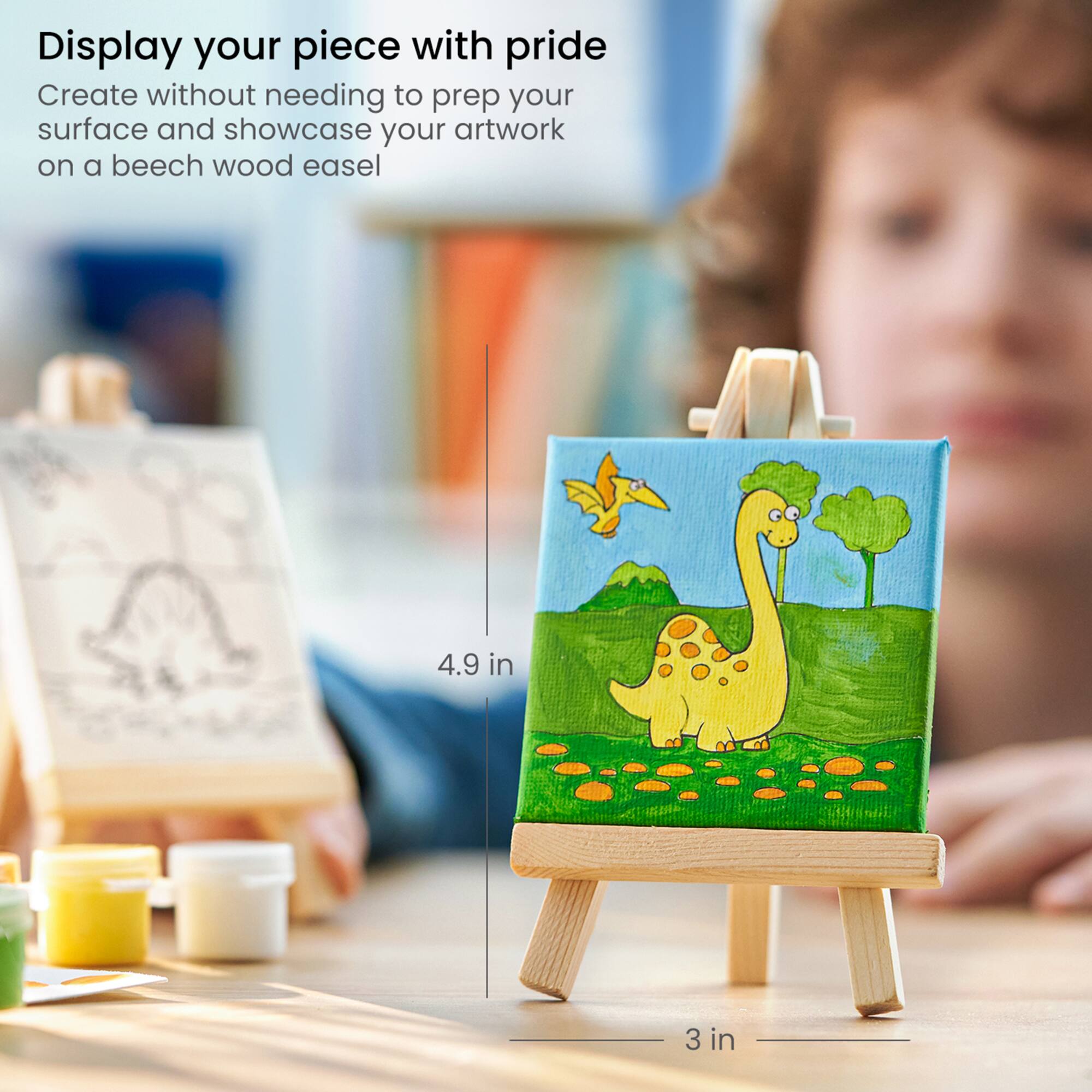 Arteza® Kids Canvas Paint Kit, 4 Mini Canvas- 3 x 3 with Easel